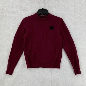 Saks Fifth Avenue Crew Neck Sweater SMALL Merino Wool Cashmere Heart Burgundy‎